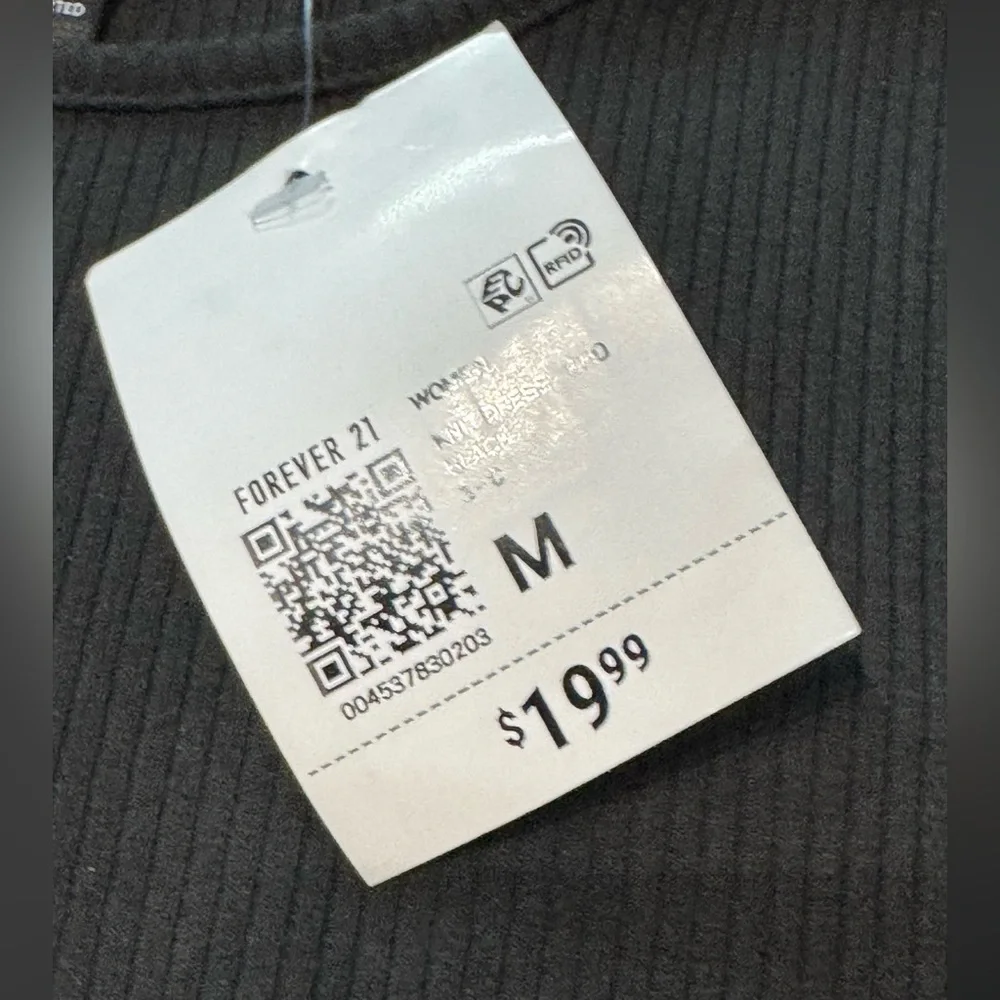 Forever 21 Size Medium Black Cap Sleeve Fitted Dress with High Side Slit  NEW! - Picture 4 of 10